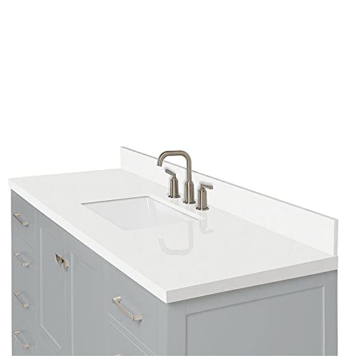Ariel 55" Inch Grey Bathroom Vanity W/ 1.5" Edge Pure White Quartz Countertop & Backsplash | Single Rectangular Sink | 2 Soft Closing Doors & 9 Full Extension Dovetail Drawers | Satin Nickel Pulls #TOP6