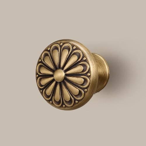 Myxekllo Brass Drawer Knobs, Flower Cabinet Hardware Pulls, Kitchen Cabinet Hardware Antique Brass Drawer Knobs-2 Pack