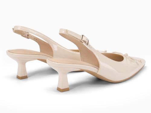 Image of Coutgo Womens Slingback Kitten Low Heels Dress Shoes Closed Pointed Toe Bow Tie Slip on Office Work Pumps