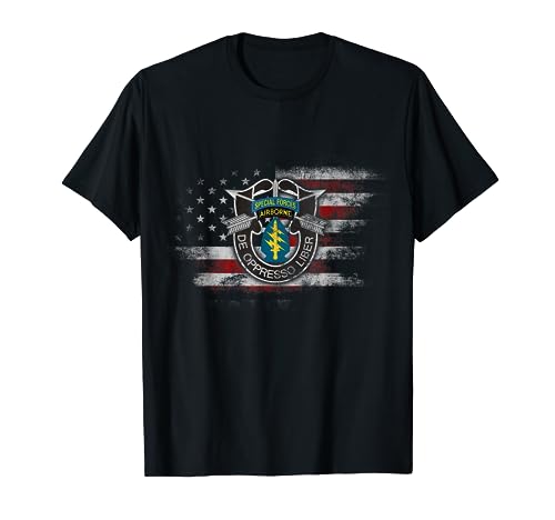Veterano do grupo de forças especiais dos EUA USSFG 4 de julho patriótico t-shirt, Preto