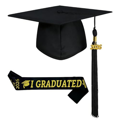 YEWCEP Graduation Hat, Unisex-Erwachsene Abschlusskappe, Abschlusshut mit Quaste, Verstellbar, für Abschlussfeiern von Studium, Uni, College, Abitur, Schule, Unisex (Schwarz)