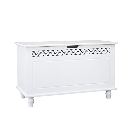 woodluv Fretwork - Baúl de Almacenamiento otomano de Madera MDF para baño, Ropa de Cama, Color Blanco