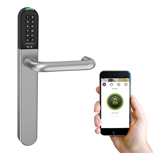 WAFERLOCK Cerradura inteligente L701, cerradura de manija de puerta de entrada sin llave con control de aplicación, tarjeta llave, código de acceso. Bluetooth habilitado, resistente al agua Negro Cover