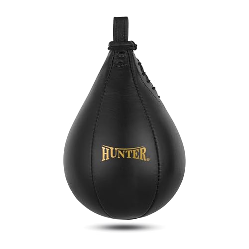 HUNTER SpeedKills PU Leather Speed Bag Lightweight Latex Bladder Fast Rebound Training Speedball for Boxing MMA & Fitness (Black Large 10.5 x 7)
