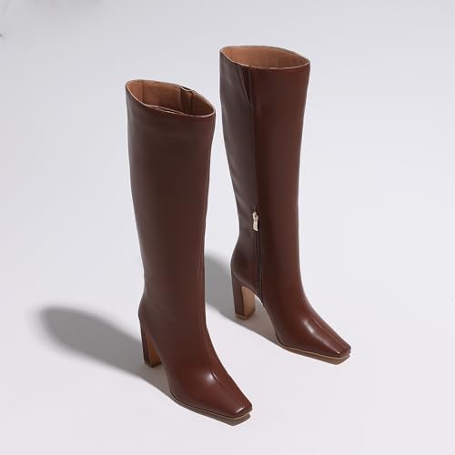 Trending Now! Best Knee High Boots for Wide Calves: 13 Comfortable Options for Women Over 50 16 Lovee Cosee Brown Leather Boots for Women Knee High Tall Boots for Women Square Toe Chunky Heels Wide Calf Block Heeled Dress Sexy Fashion Trendy Fall Wintern Boots Size 9