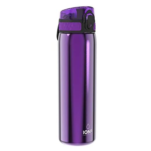 Ion8 Botella de Agua Acero Inoxidable, 600ml, a Prueba de Fugas, Fácil de Abrir, Aptas para Lavavajillas, Cerradura Segura, Asa de Transporte, Fácil de Limpiar, Diseño en Relieve, Cebra