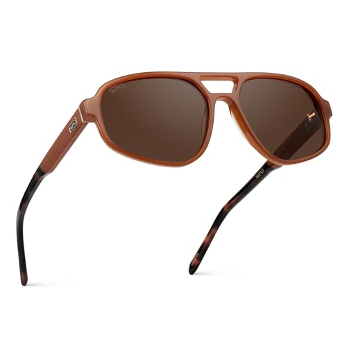 WMP Eyewear - Women’s Retro Double Bridge Aviator Sunglasses with Polarized Lenses, Lightweight Frame, & Full UV Protection