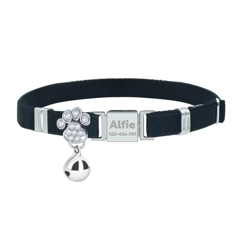 Personalized Safety Elastic Cat Collars with Bell,Laser Customized Stretch Kitten