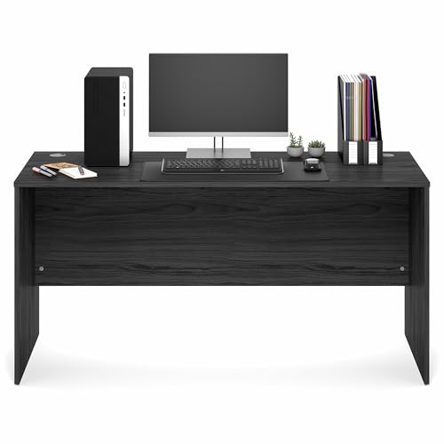 Image of Furinno Roger Computer Desk, 60 Inch Rectangular Executive Desk with Modesty Panel, Home Office Desk with Thick Tabletop, Desk Cord Grommet, Scratchproof, for Home Study, Office, Coastal Grey