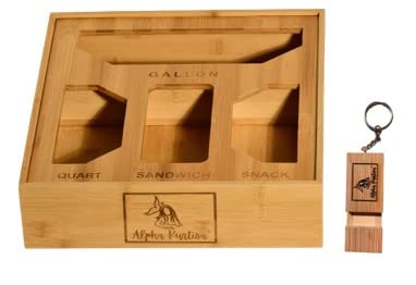 Bamboo Ziplock Bag Organizer for Kitchen-Walls-Drawers-Can fit Ziplock bags like Gallon-Snack-Sandwich-Quart. Includes Keyholder with Cellphone stand (Natural)