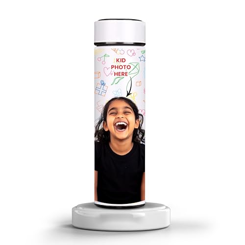 Image of Savri Personalized Stainless Steel White Water Bottle with Your Photo /Wishes /Logo Printed Best for School Going Kids /Return Gift /Christmas /New Year /Festival Gift Item | 500ml (Kid)