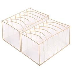 2 white mesh and tan compartmented open storage bins.