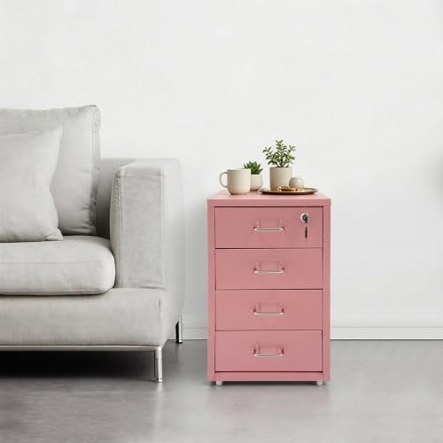 Image of 4 Drawer File Cabinet with Lock Steel Mobile Filing Cabinet for Office Home