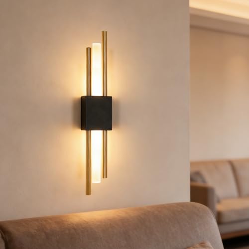 Applique Murale Intérieure LED, 40CM Lampe LED Murale Interieur Noir et Or, 10W Moderne Créativité Luminaire mural Led en Acrylique pour Chambre Salon...