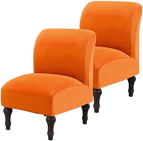 MIFXIN Armless Accent Chair Covers Velvet Stretch Soft Slipcovers for Slipper Chair Without Arms Washable Chair Sofa Couch Furniture Protector Cover for Living Room Bedroom Hotel (Orange, 2 Pack)