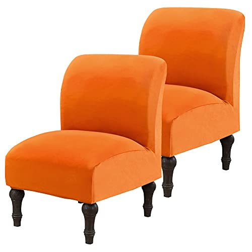 Mifxin Armless Accent Chair Covers Velvet Stretch Soft Slipcovers For Slipper Chair Without Arms Washable Chair Sofa Couch Furniture Protector Cover For Living Room Bedroom Hotel (Orange, 2 Pack) #TOP16