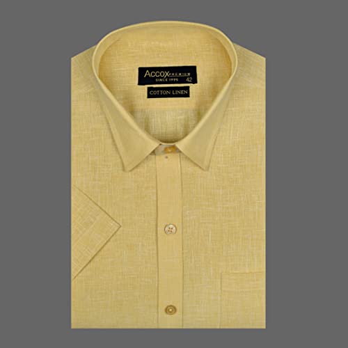 Image of ACCOX Men's Half Sleeves Solid Plain Regular Fit Cotton Linen Formal Shirts(GCR140)