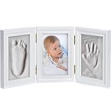 Baby Photo Frame Imprint/Ink Set - Rahmen für Handabdrücke, Füße und Fotos; Geschenkset zur Geburt, Taufe, Trennung mit Kind etc. 3-teilig weiß (Gips)