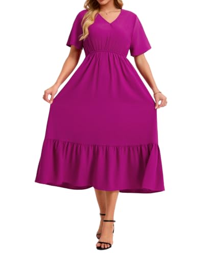 Image of Women's Summer Short Sleeve Maxi Floral Flowy Dresses with Pockets
