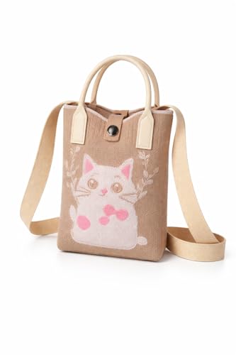 Mini Bolsa Transversal para Celular Feminina em Poliéster Estilo Tricô com Alça Ajustável, Bolsa Porta Celular Compacta para Passeio, Viagem e Dia a Dia (Bege)