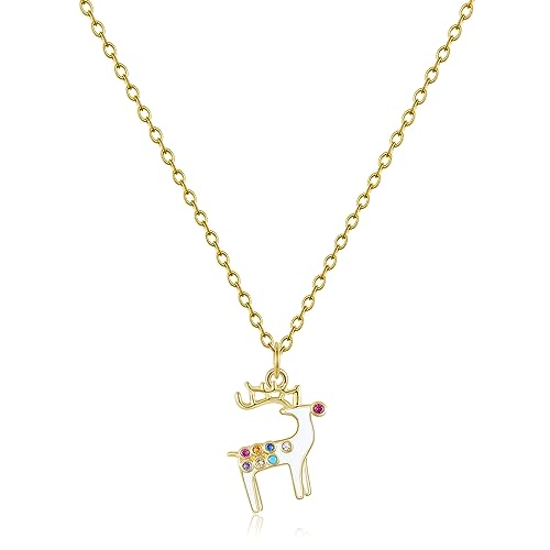 KissYan クリスマスペンダントネックレス 14Kゴールドメッキ エナメル クリスマステーマチャーム クリスマスツリーリース スノーフレークネックレス ホリデージュエリーギフト レディース ガールズ, 銅, 宝石なし