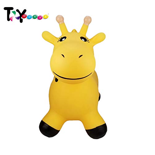 Image of Toy House Bouncy Horse Hopper Inflatable Jumping Smiling Giraffe, Ride On Rubber Bouncing Animal Toys for Kids Toddlers Boys and Girls | Pump Included