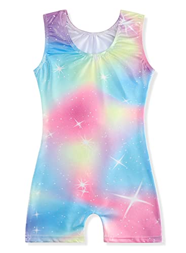 Image of EQSJIU Gymnastics Leotards for Girls Kids Rainbow Mosaic Mermaid Butterfly Stars Leopard Galaxy Tie Dye Cosmos Leopard