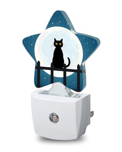 Image of Star Night Light with Dusk to Dawn Sensor, Starry Night Cat Plug in Night Light for Kids Bedroom Nursery, Soft Warm Glow Lamp for Hallway Bathroom Energy Saving