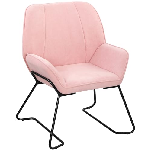 HOMCOM Butaca de Salón Moderna Sillón Lectura con Asiento Ancho de 46 cm y Acolchado Tapizado en Terciopelo Patas de Metal Silla Tocador para Salón Sala de Estar Dormitorio Rosa