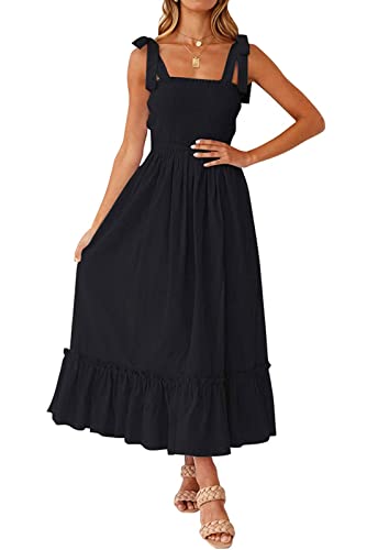 Tobrief Black Dress for Women Spaghetti Strap Maxi Dress Square Neck Beach Midi Dress S