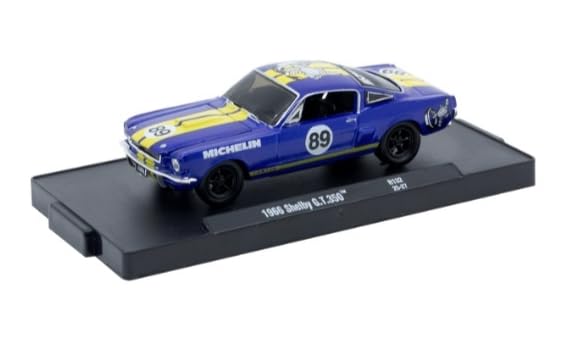 M2 Machines Auto-Drivers Michelin - 1966 Shelby Mustang GT 350 in Blue with Yellow Stripes with Number 89 R132 25-27