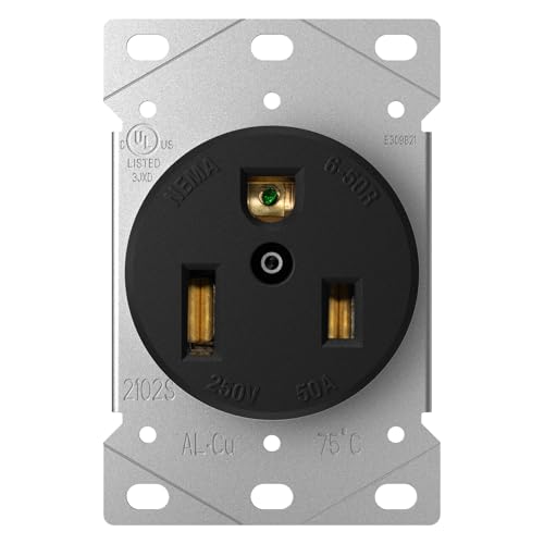 NEMA 6-50R Receptacle 50A 250V Female Outlet 50 Amp 250 Volts Heavy Duty Industrial Grade Grounded Flush Mount Range Power Outlet for Welder Plasma Cutter UL Listed