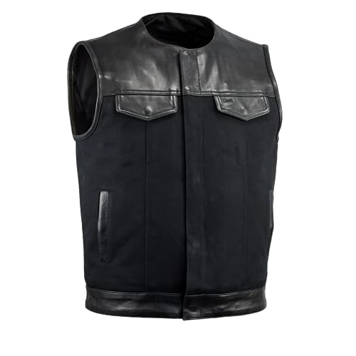 First Mfg Co - 49/51 - Men's Motorcycle Vest Band Collar - Leather Canvas - Black - Medium