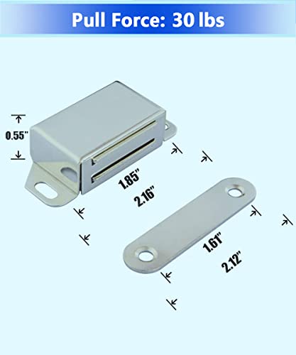 WOOCH Magnetic Door Catch - 30lb High Magnetic Stainless Steel Heavy Duty Catch for Kitchen Bathroom Cupboard Wardrobe Closet Closures Cabinet Door Drawer Latch (2.1 in Silver, 4-Pack)