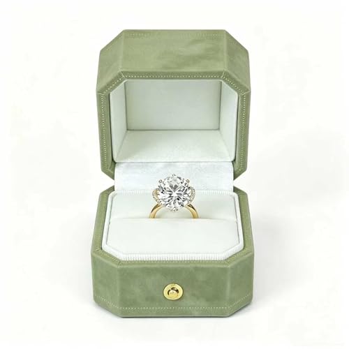 MTJYQYF Velvet Jewelry Ring Box, Octagon Engagement Ring Box Ring Display Holder Case with Hinged Lid for Proposal Engagement Wedding, 2.44x2.44x2.17 IN U2-PRB001-Green