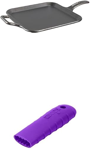 Miniatura 4 de Lodge BOLD Plancha cuadrada de hierro fundido sazonado de 12 pulgadas + soporte de silicona Lodge BOLD para mango caliente, naranja ardiente