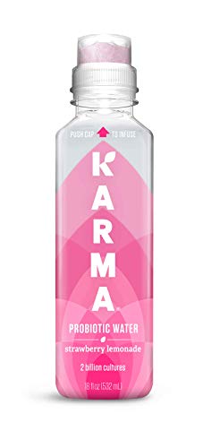 Karma Wellness Flavored Probiotic Water, Strawberry Lemonade, Immunity and Digestive Health Support, Low Calorie, 2 Billion Active Cultures, 18 Fl Oz (Pack of 12)