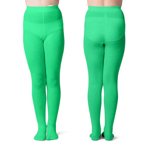 Silky Toes Girls' Opaque Microfiber Tights (1 Pair) Black White or Colored Nylon Stockings for Kids and Toddlers Every Size (Bright Green 1pk, 14-16)2