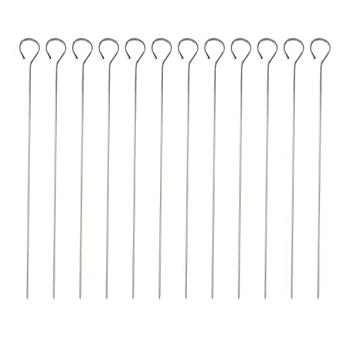 SSKHE Lot de 12 brochettes de barbecue en acier inoxydable, 30 cm de long, lavables et réutilisables, brochettes de barbecue en métal, adaptées pour pique-nique, barbecue, réunion de famille Cover