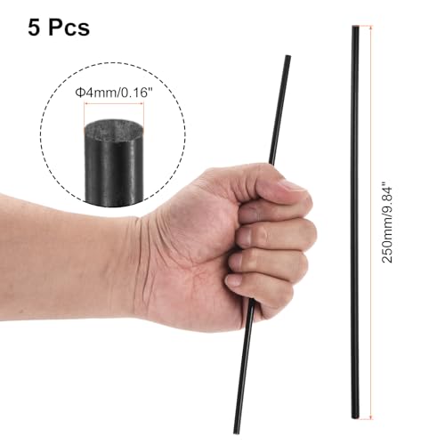 QUARKZMAN 5 Stück Schwarze Kunststoffstangen 4 x 250mm POM Rundstab ABS-Kunststoff, Runder Vollstab DIY Modell für DIY Spielzeugbau, Architekturmodellbau