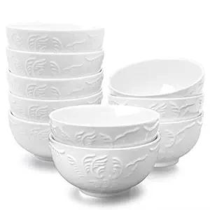 amHomel Snack Bowls Set of 10 - 11Oz Embossed Texture Porcelain Snack Bowls, Snack Bowls for Dessert and Snack kid bowls for eating Ceramic Snack bowls