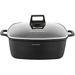 Olla Rectangular FLORINA Olla de aluminio (5,8 l) | profundidad x ancho x alto: 28 x 28 x 11 cm | Olla con tapa de cristal - antiadherente | olla de inducción - rectangular | ideal para cocinas de inducción, cocina de