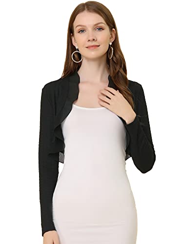 Allegra K Women's Elegant Crop Shrugs for Evening Dress Long Sleeve Textured Open Front Ruffle Bolero Shrug3