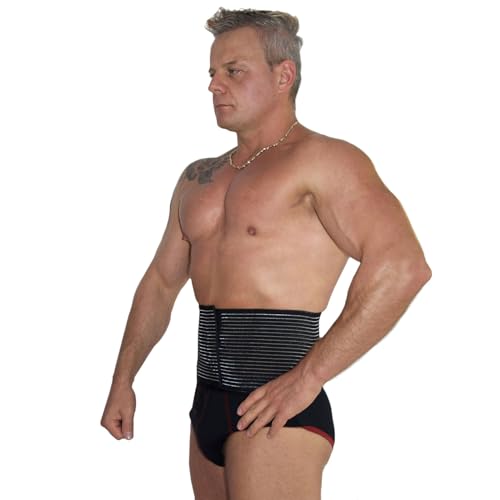 BODYPERFECT Banda abdominal postparto después de la operación - Alivio unisex del dolor de espalda - Soporte lumbar del cinturón abdominal - Altura de cierre ajustable 16 cm, Negro , S