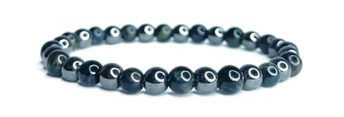 Vera Mentis Pulsera de ojo de halcón y hematita piedra natural, perlas de tamaño 6 mm, joya unisex elegante, marca de regalo para hombre y mujer distinta e intemporal, Unique, Piedra, ojo de tigre