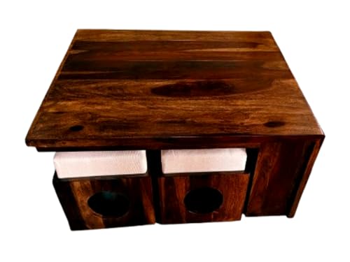 Image of Furniture Sheesham Wood Round Center Coffee Table | Wooden Teapoy Tea Cocktail Tables (Light Walnut Finish, 96.5D x 76.2W x 45.7H CM)