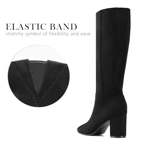 Image of Shoe'N Tale Knee High Boots for Women Chunky Block Heel Fall Winter Pointed Toe Boots