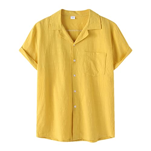 Chemise homme coton et lin manches courtes Disimlarl jaune XXL