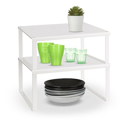 AKITAInk Scaffale Portaspezie, Set di 2 Scaffali Impilabili, Versatili e Robusti - Organizzatori da Cucina Espandibili, Scaffale da Cucina Impilabile, Metallo, Bianco (SET 2 SCAFFALI GRANDI)