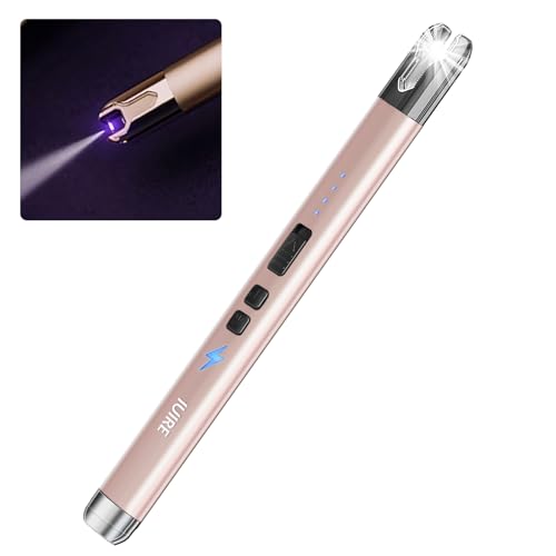 IUIRE Electric Candle Lighter with Flashlight Function USB Rechargeable Battery Double Safety Switch (1 Pack - Rosegold)